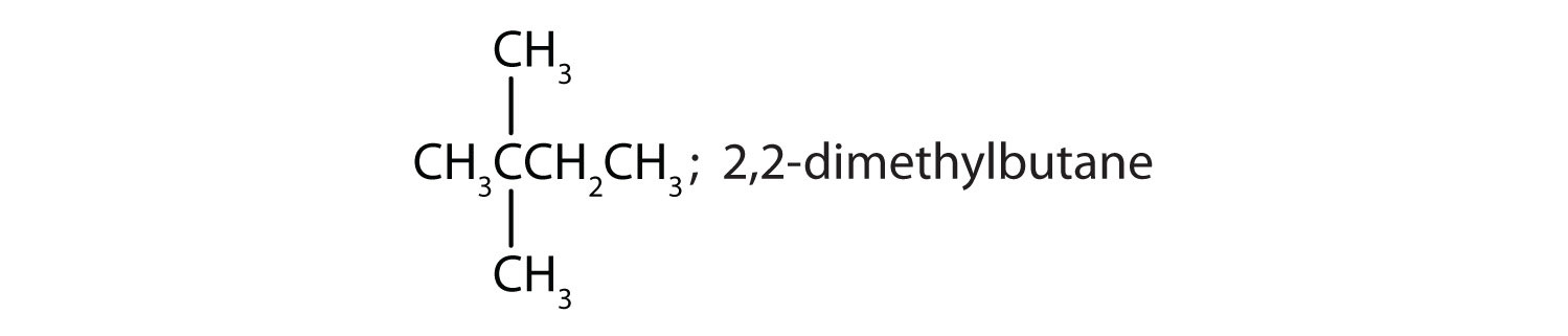 Condensed formula of 2,2-dimethylbutane; IUPAC name for this compound.