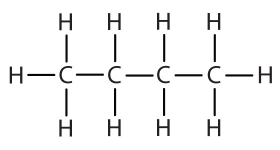 Structural formula of radical isopropyl. Structural formula of butane.