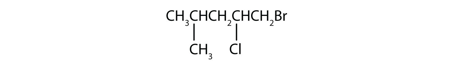 Condensed formula of 1-Bromo,2-Chloro,4-methylpentane.