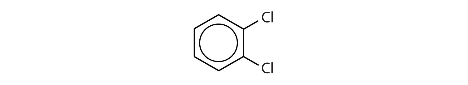 6-Carbon aromatic cyclic compound with two Chlorine radicals on Carbons 1 and 2.