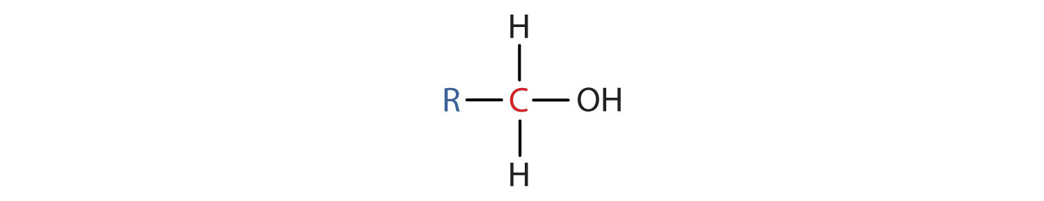 General representation of primary alcohol: Functional group hydroxyl bound to a primary carbon.