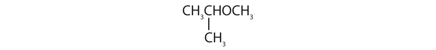 Condensed formula of an ether with a radical ethyl and a radical methyl attached to Oxygen. There is a radical methyl attached to ethyl radical that is part of the main chain. 
