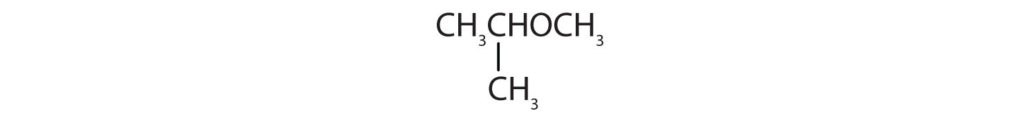 Condensed formula of an ether with a radical ethyl and a radical methyl attached to Oxygen. There is a radical methyl attached to ethyl radical that is part of the main chain.
