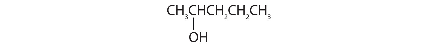 Condensed formula of a 5-Carbon secondary alcohol. The functional group is attached to Carbon 2. 