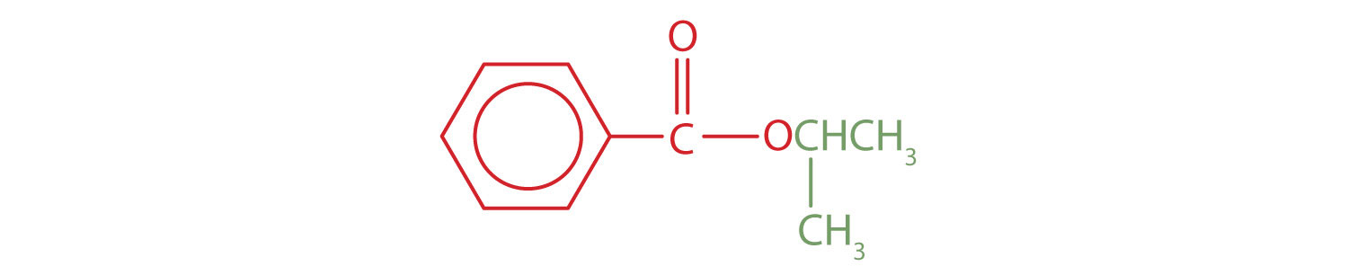 Formula of an ester obtained by the reaction of benzoic acid and isopropyl alcohol.