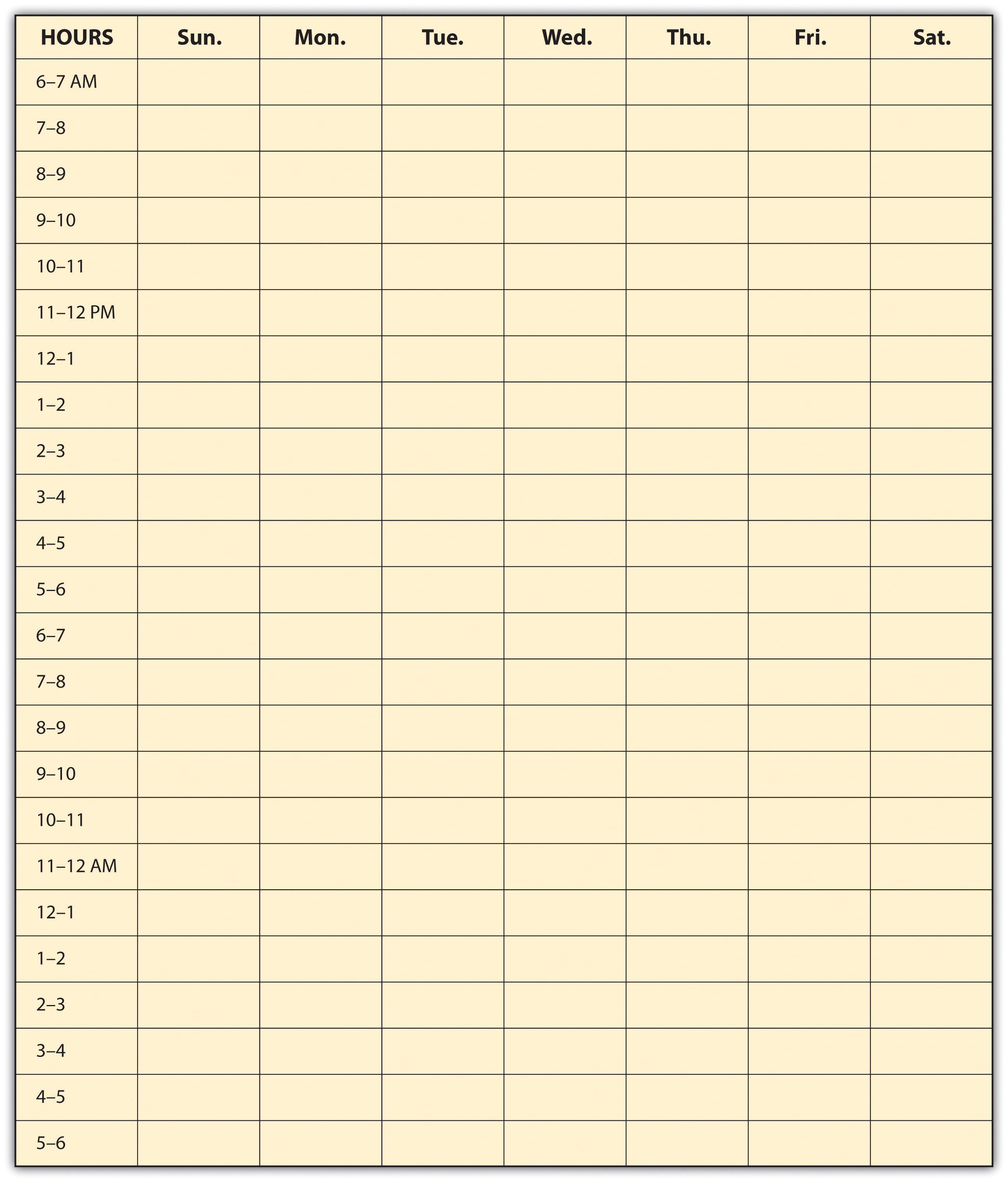 Week Calendar Hour Slots