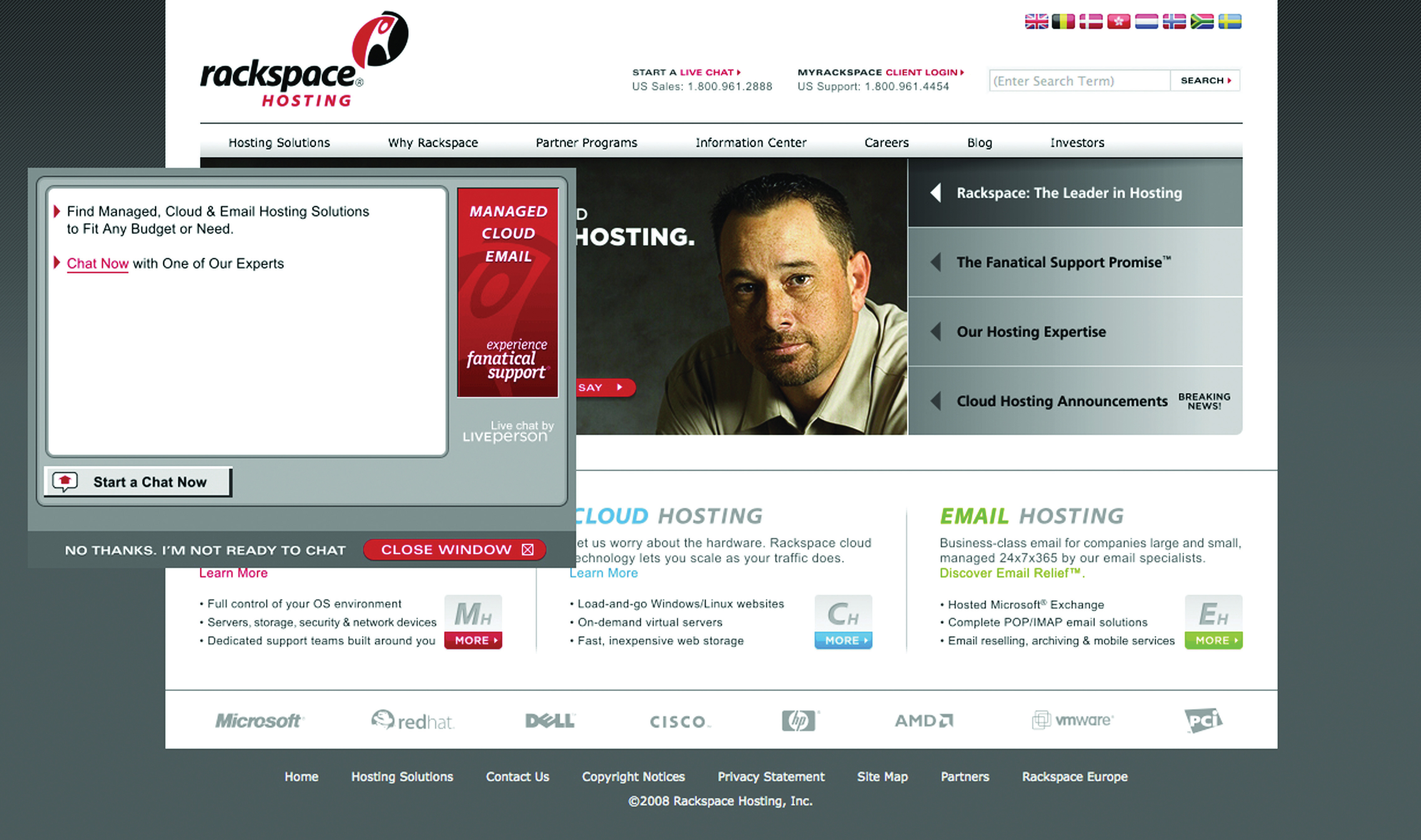 Example of an IM Pop-Up on the Rackspace Web Site