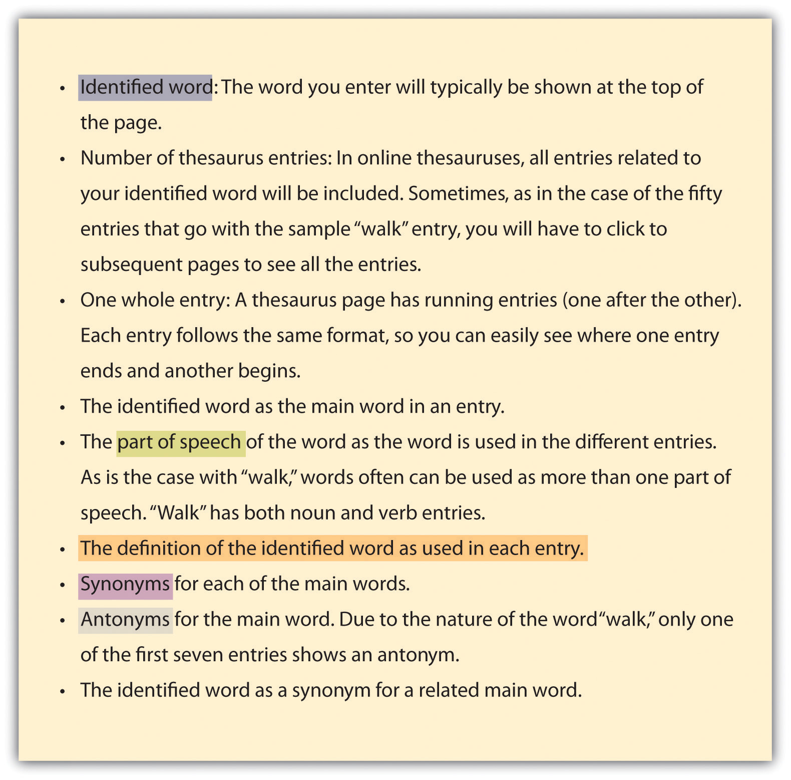 Sentence using words in a 