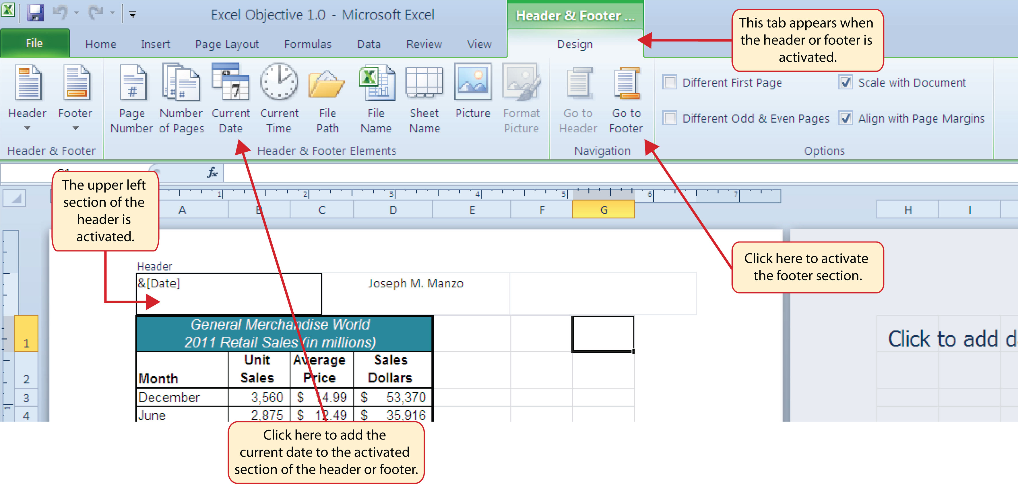 Add The Sheet Name Header Element To The Left