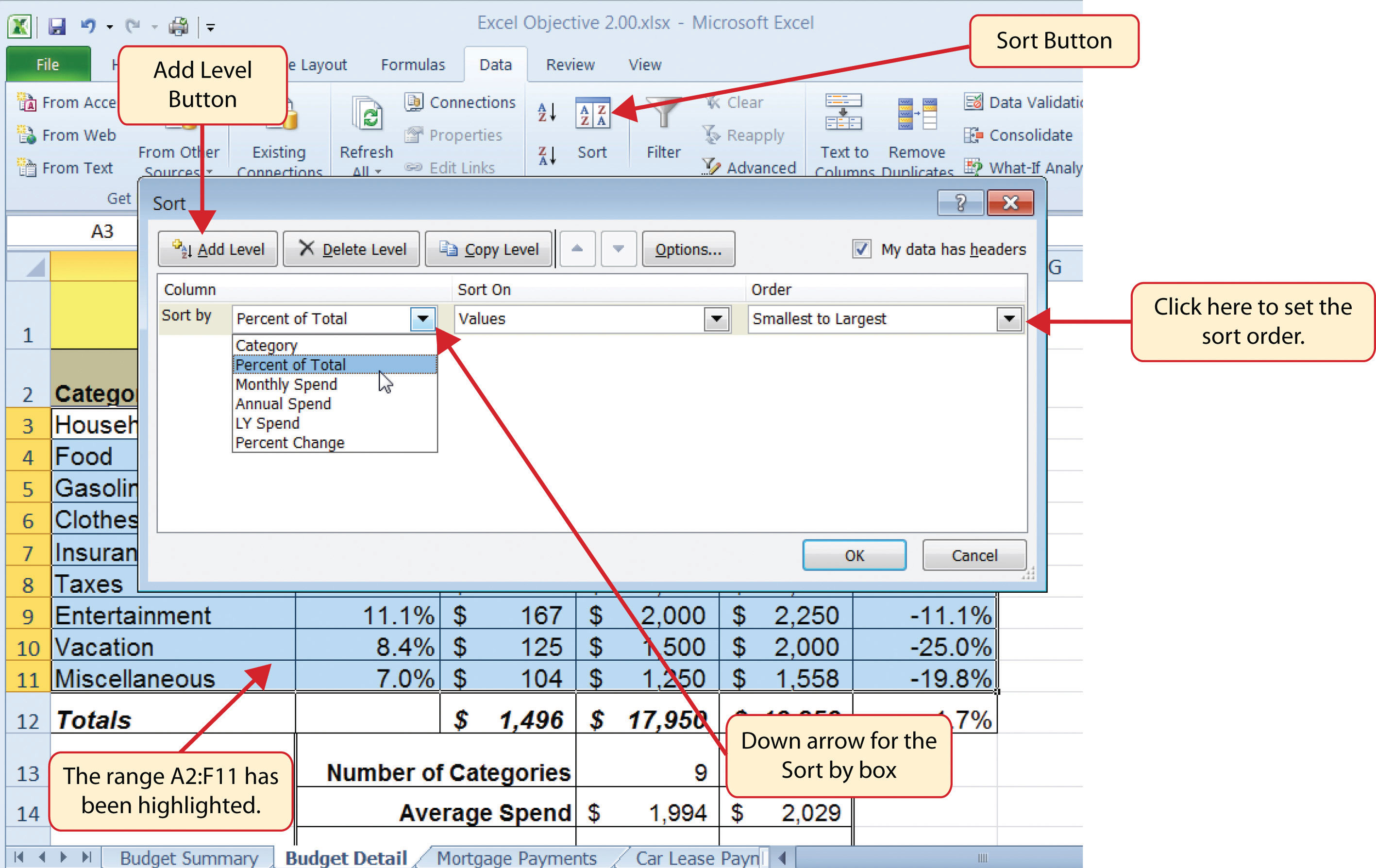 10 numbers 1 sort 2 excel Mathematical Computations