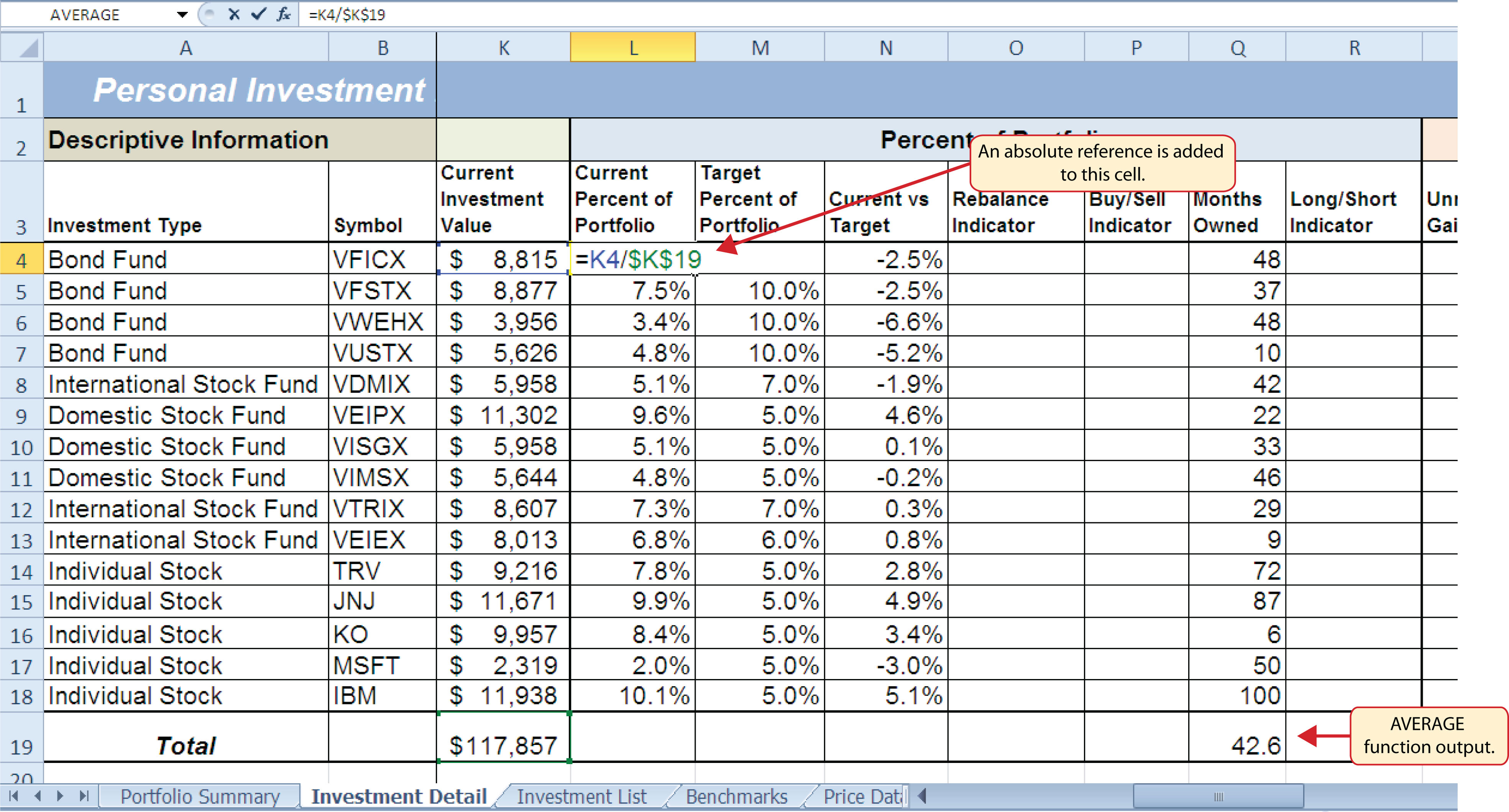 personal investment excel notebook