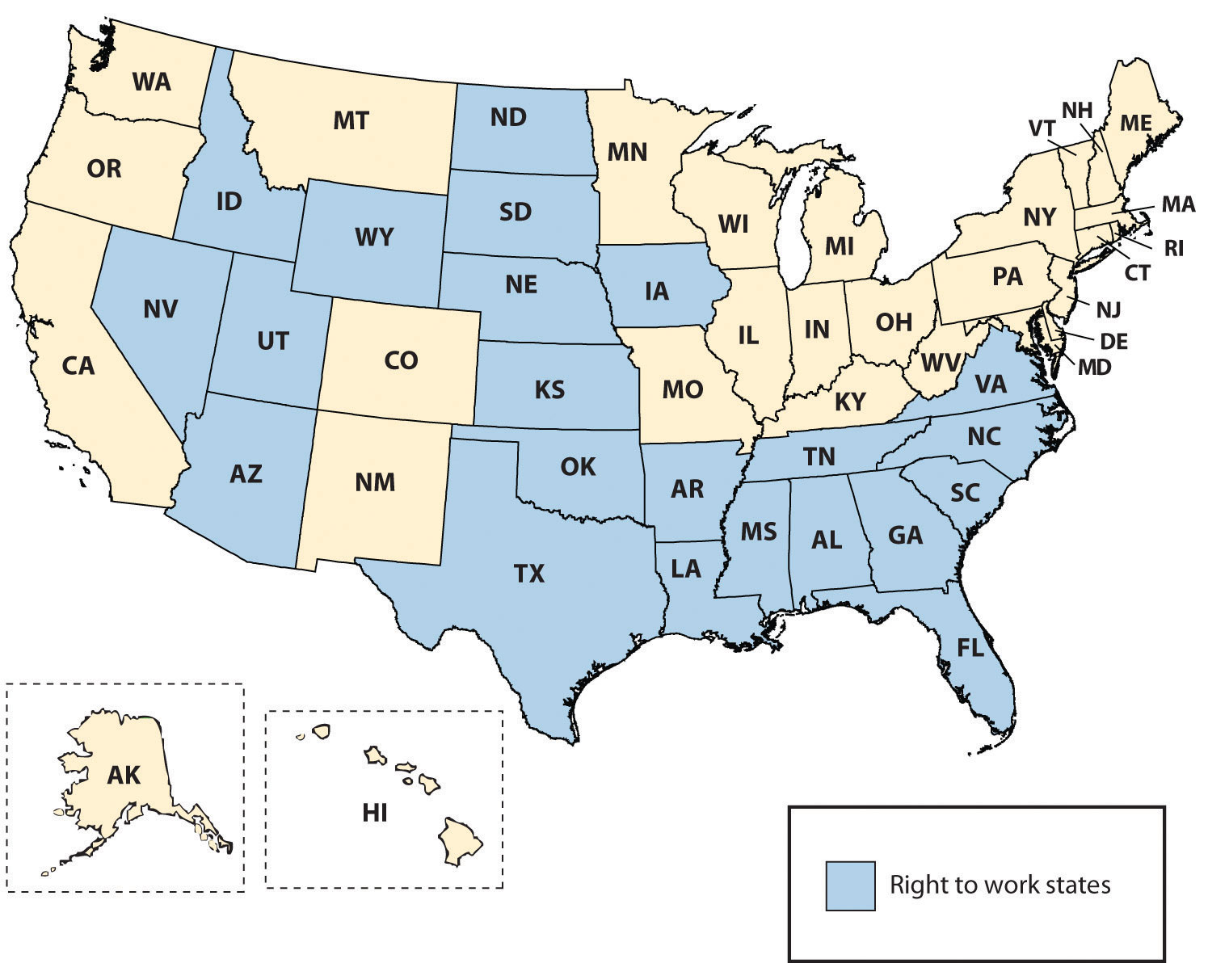 Map of Right to Work States