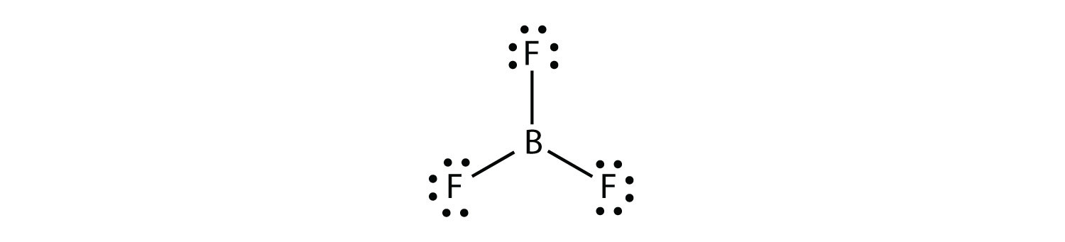 -Boron only has six electrons in its valence shells. This electron-deficient molecule is also a violation of the octet rule. 