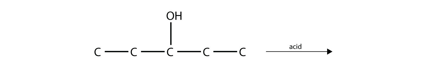 - The elimination reaction in alcohols in a presence of an acid as catalyst produces an alkene an water after the –OH and adjacent –H are eliminated. This reaction will produce 2-pentene and water.