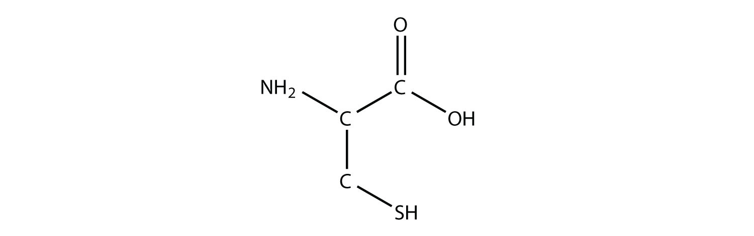 Organic compound structure showing the Carboxyl (COOH), the amine (-NH2) and the thiol (-SH) functional groups.