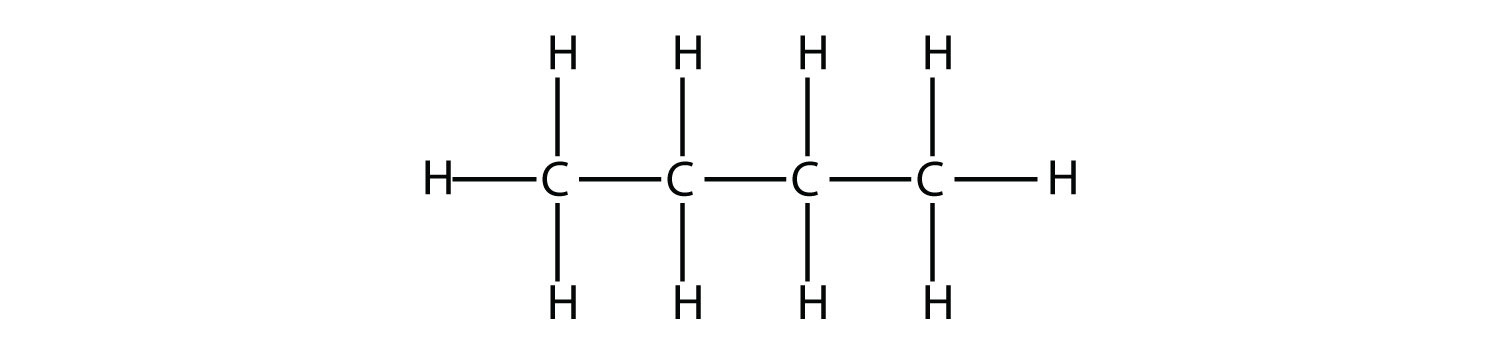The structural formula of butane.