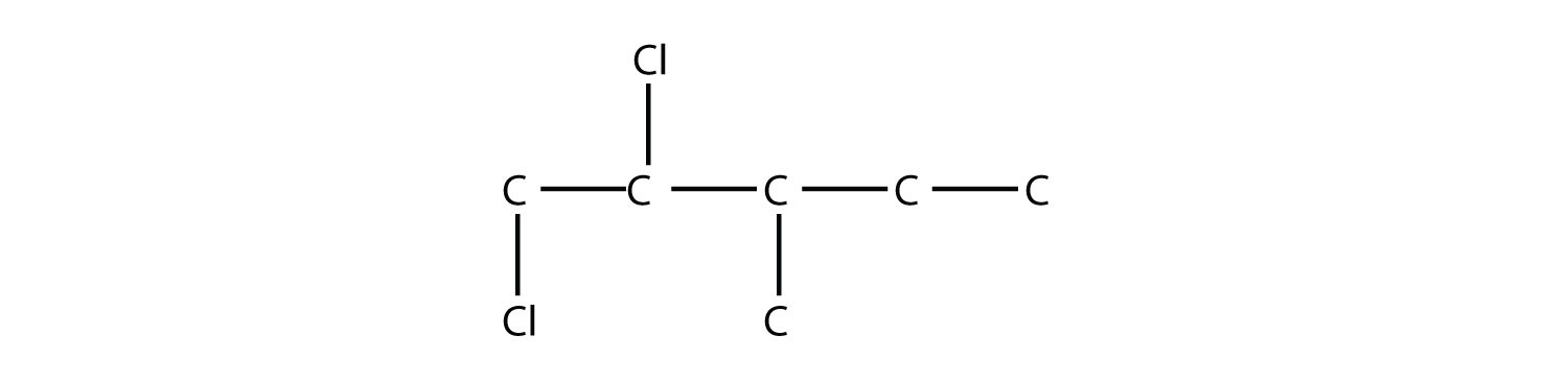 Structural formula of 1,2-diChloro-3-methyl-pentane 