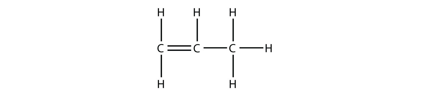 Structural formula of propene.