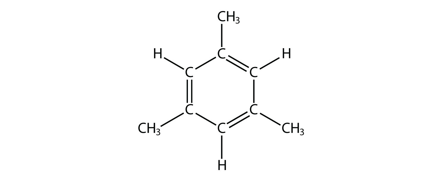-	Structural formula of 1,3,5 trimethyl-benzene. 