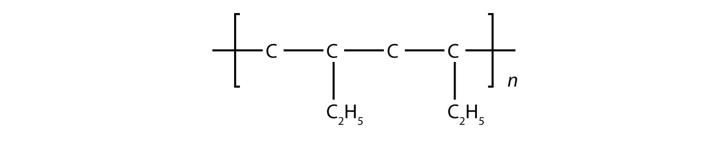 Structural formula of poly-butane (polymer formed from several (n) butene molecules.