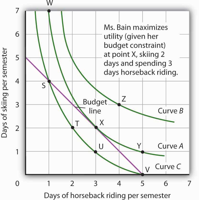 the point where the budget constraint and an indifference curve are tangent