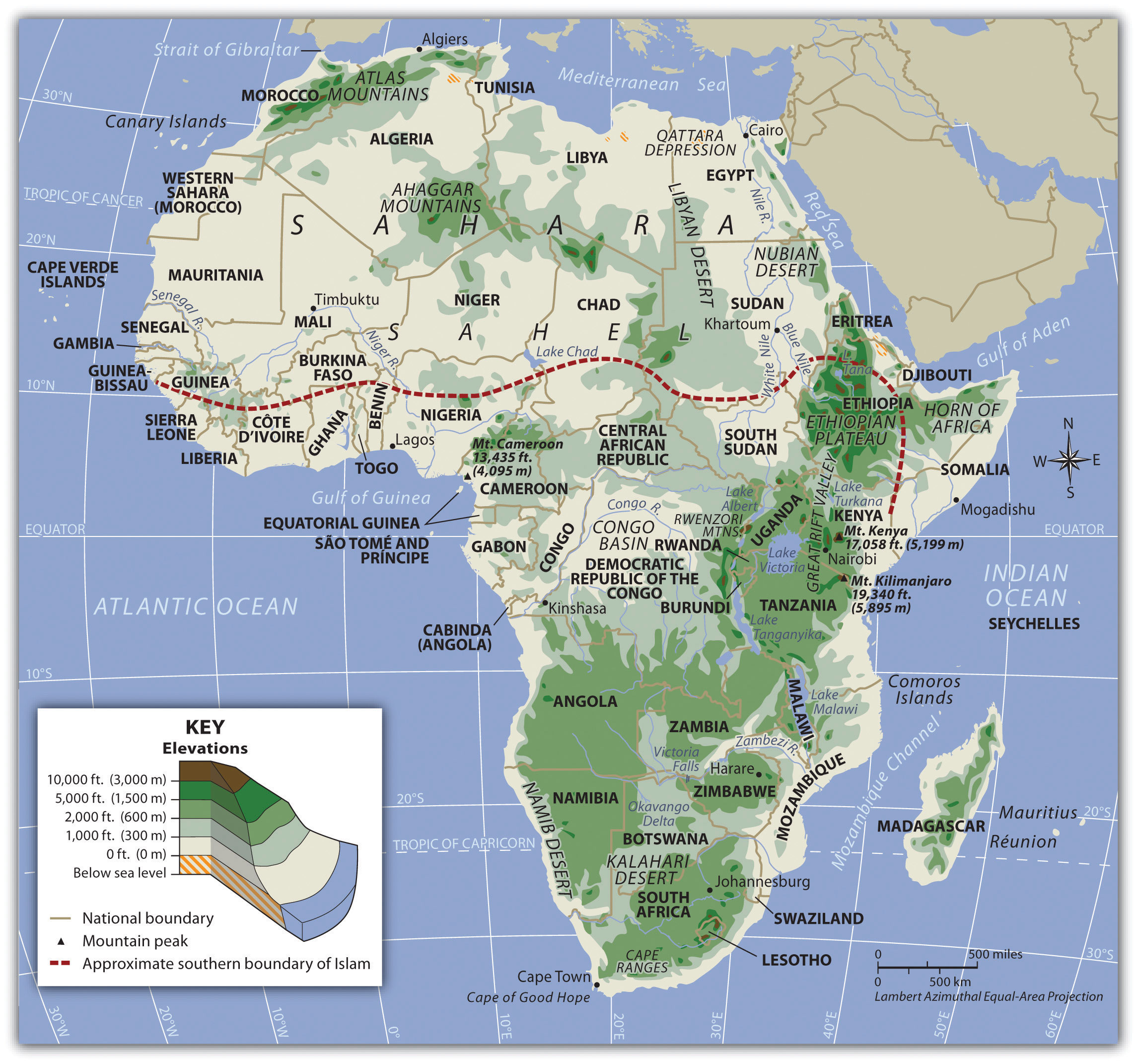 Labeled Physical Features Map Of Africa