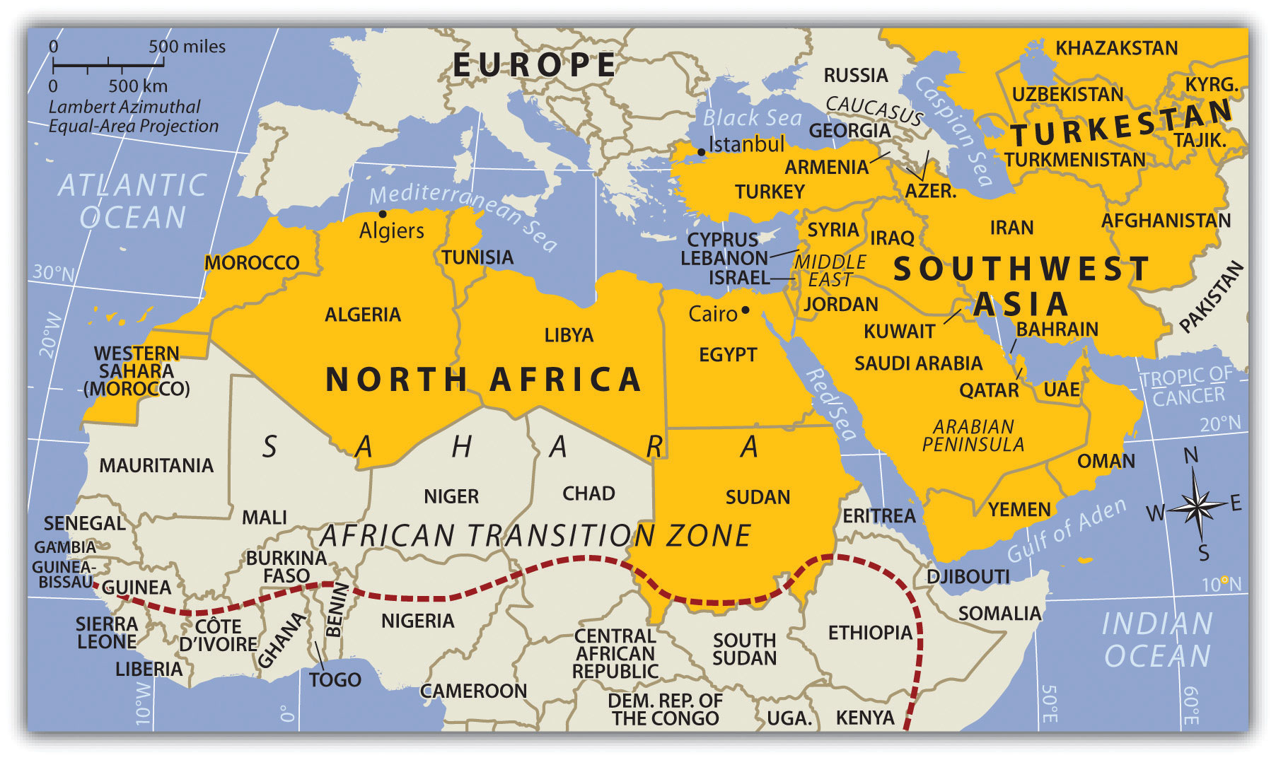 North Africa And Southwest Asia Political Map North Africa and Southwest Asia