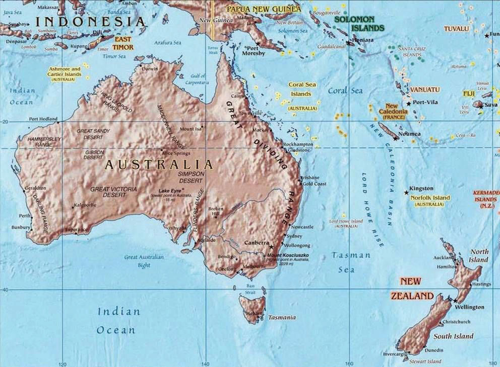 physical australia and new zealand map Australia And New Zealand physical australia and new zealand map